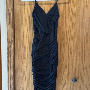 Lulu's Black Ruched Midi Slip Dress